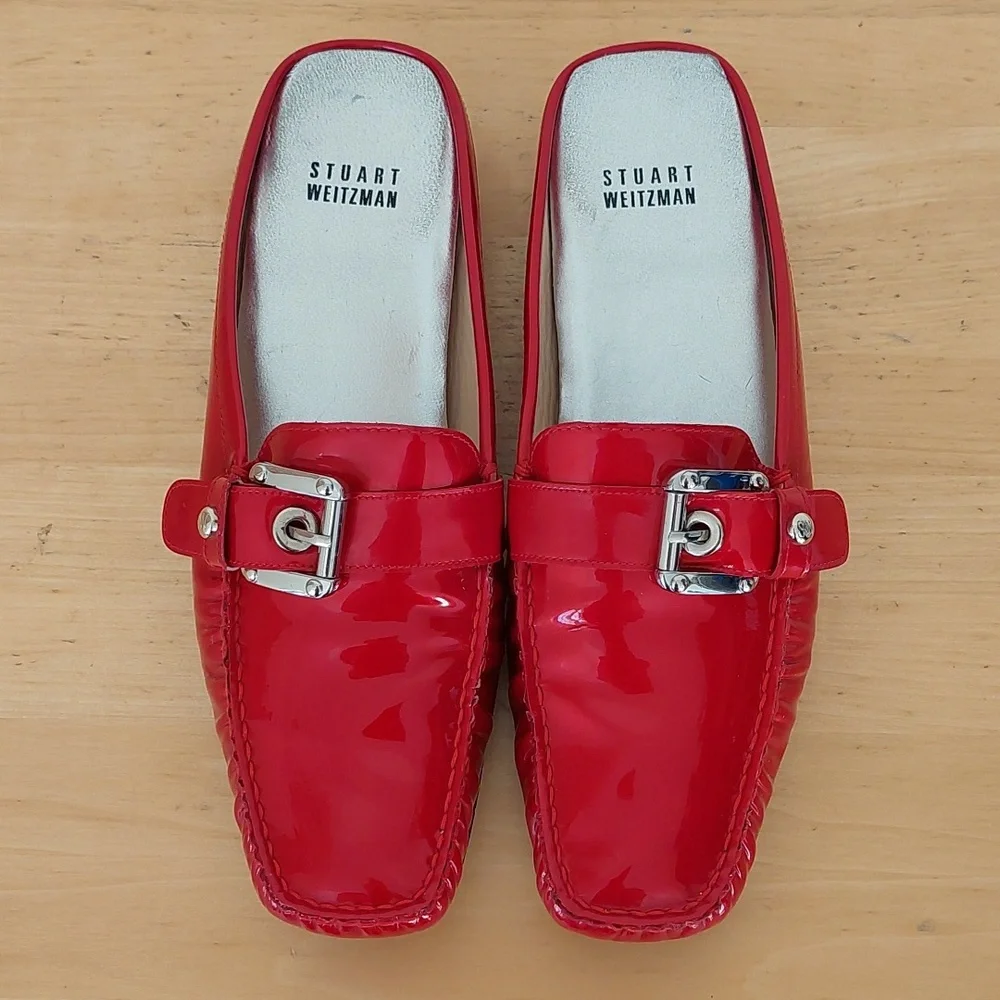 Stuart Weitzman Red Patent Leather Mules - Picture 5 of 15